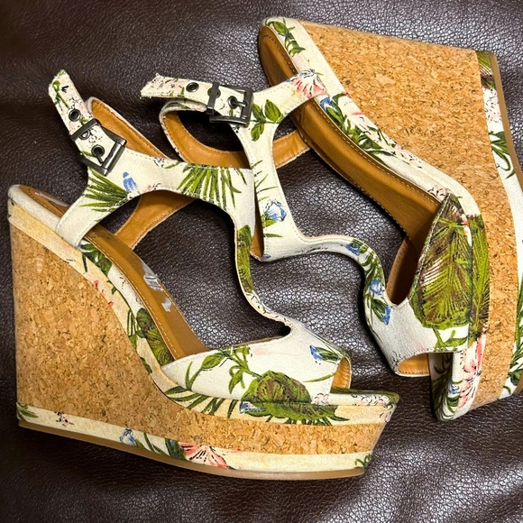 Tropical floral leaf platform wedge sandals - size 8 - Lust 4 Life botanical L4L - Picture 3 of 13